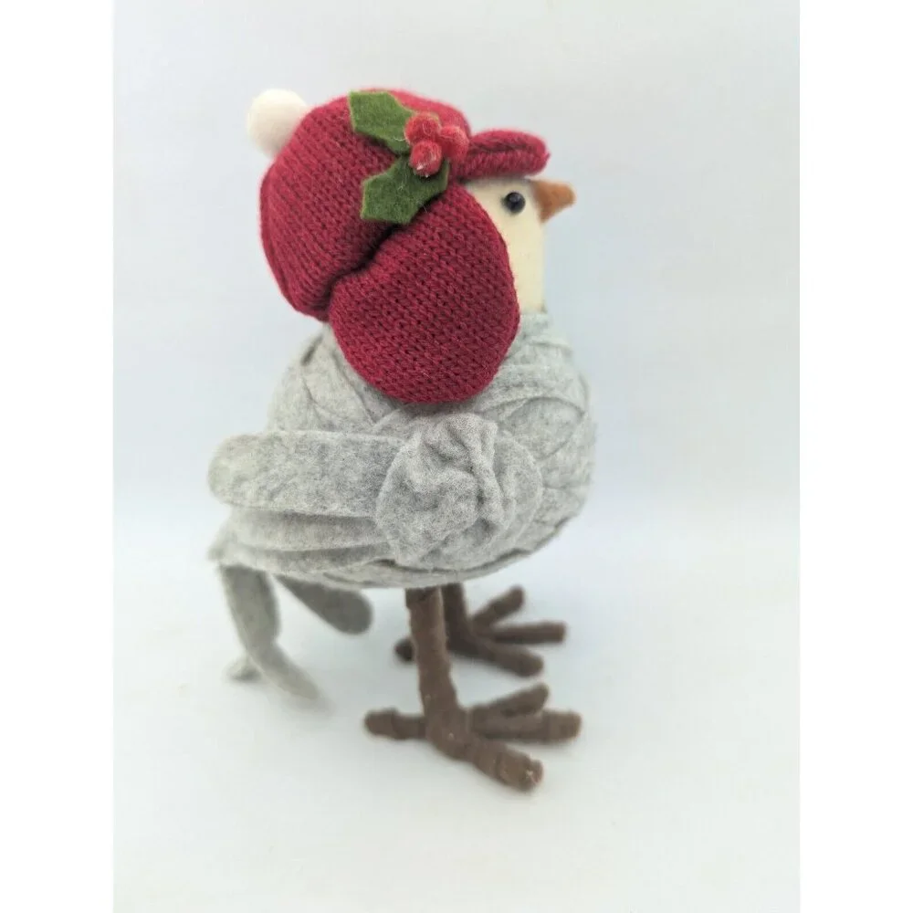 Target Gray Bird Red White Knit Earflap Beanie Hat Spritz Wondershop Holly 6.8
